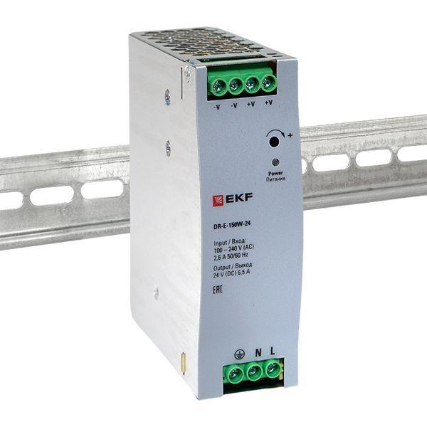  Блок питания на DIN-рейку 150Вт Uвх ~ 220В AC Uвых - 24В DC постоянного тока EKF DR-E-150W-24 фото в каталоге от BTSprom.by