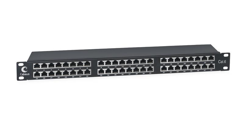 патч-панель 19дюйм 1u 48 портов rj45 кат.6 полностью экранир. dual idc высокой плотности cabeus 8891c от BTSprom.by