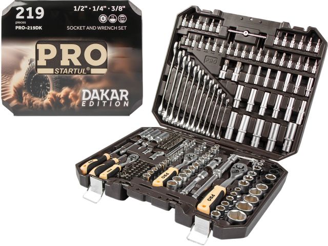 набор головок и ключей 219пр. 1/4",3/8",1/2" pro startul dakar (pro-219dk) (усоверш. 6-ти гранный профиль головок, спец. форма зева ключей, плавающие удлинители) pro-219dk от BTSprom.by