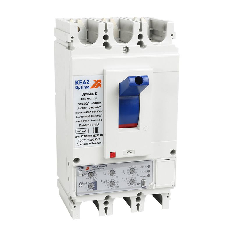  Выключатель автоматический 3п 400А диапазон уст. 160...400А 65кА OptiMat D400N MR2.1 У3 РЕГ КЭАЗ 353182 фото в каталоге от BTSprom.by