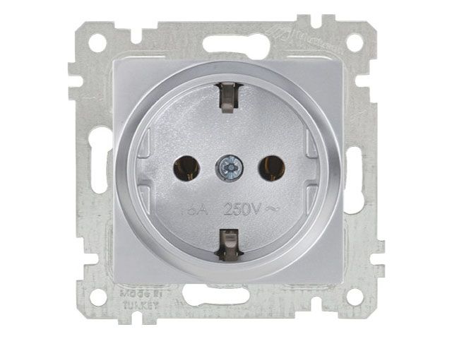 розетка 1-ая (скрытая, без рамки, с/з) серебро, rita, mutlusan (16 a, 250 v, ip 20) 2200 600 0282 от BTSprom.by