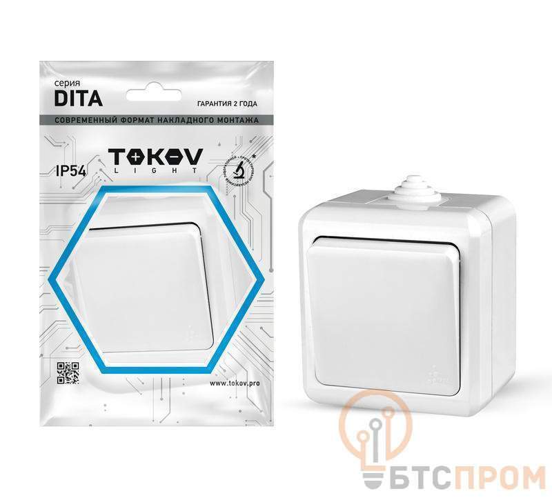  Выключатель 1-кл. ОП Dita IP54 10А 250В бел. TOKOV ELECTRIC TKL-DT-V1-C01-IP54 фото в каталоге от BTSprom.by