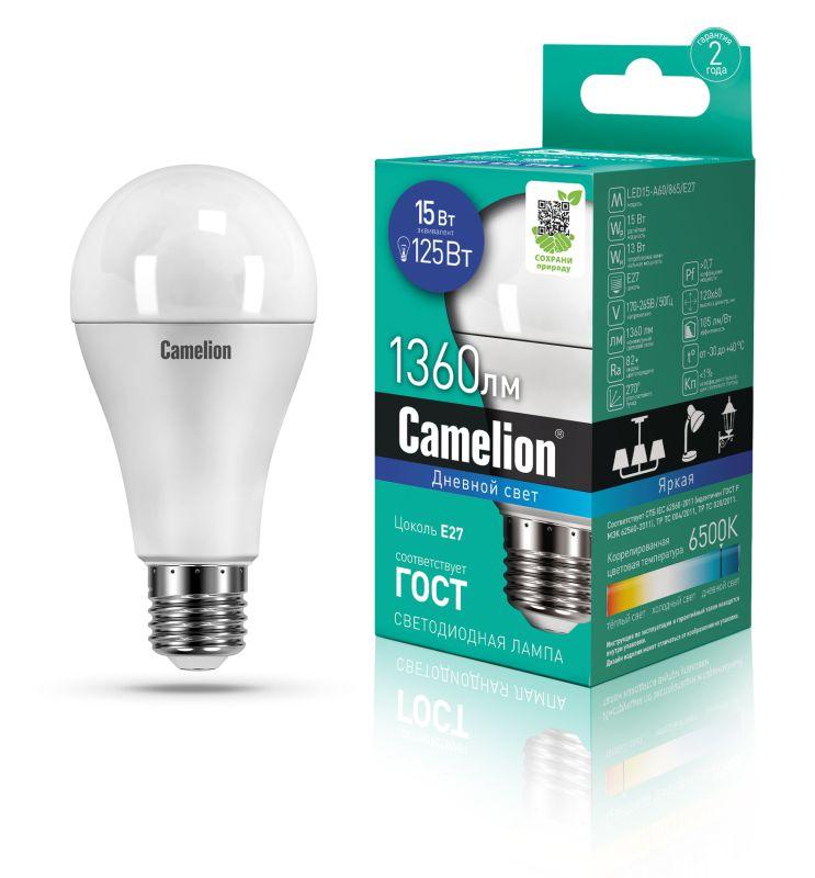 лампа светодиодная led15-a60/865/e27 15вт грушевидная 220в camelion 12713 от BTSprom.by