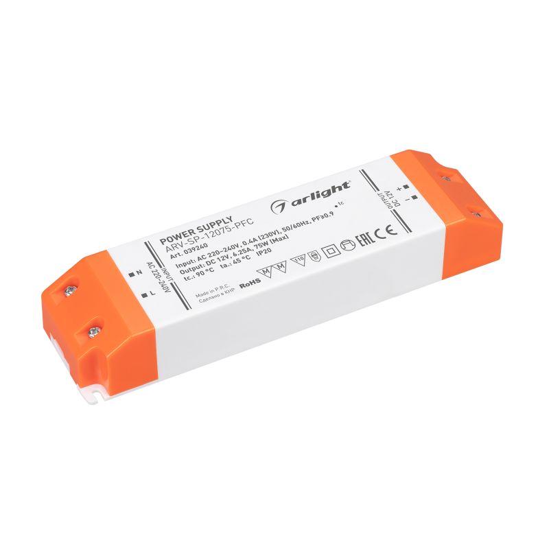 блок питания arv-sp-12075-pfc (12в 6.25а 75вт) (ip20 пластик) arlight 039240 от BTSprom.by