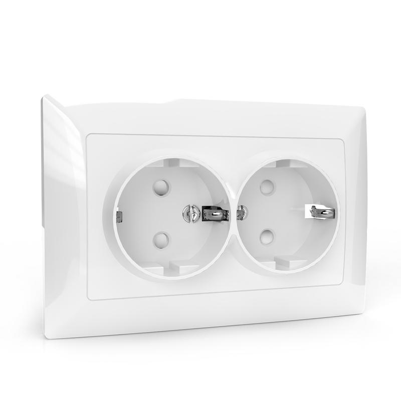  Розетка 2-м СП AVA 16А IP20 с заземл. защ. шторки в сборе бел. TOKOV LIGHT TKL-AV-R2FZSF-C01 фото в каталоге от BTSprom.by