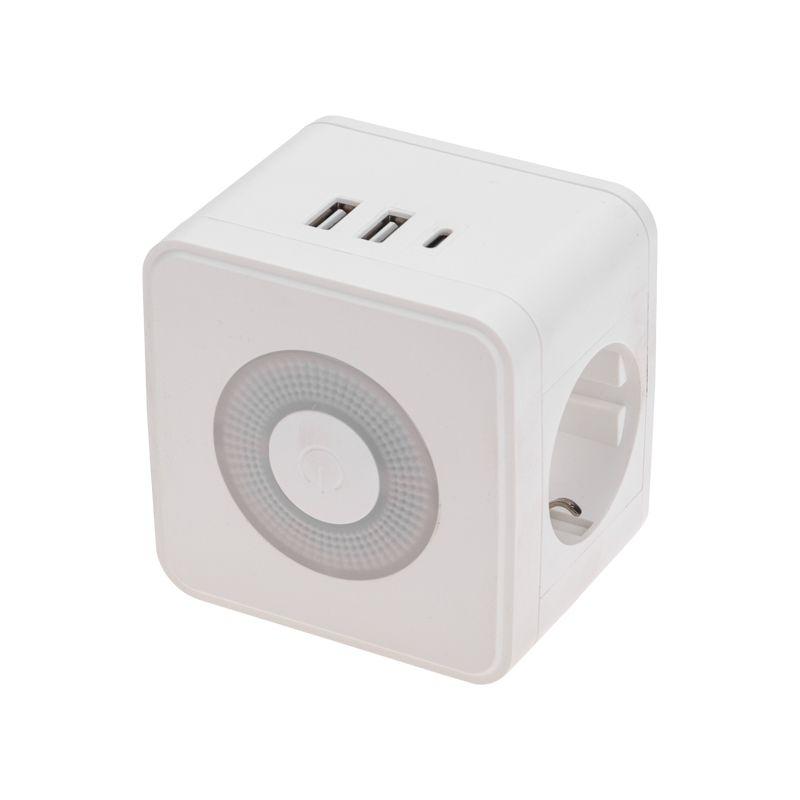 двойник электрический куб 16а с/з+2хusb-a 2.4а+usb type-c 3а с ночной подсветкой бел. rexant 11-1251 от BTSprom.by
