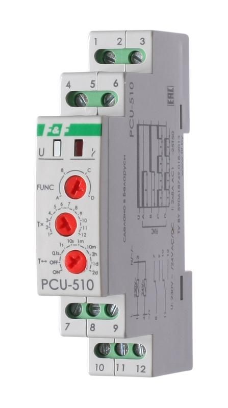 реле времени pcu-510 2х8а 230в 2 перекл. ip20 многофункц. монтаж на din-рейке f&f ea02.001.009 от BTSprom.by