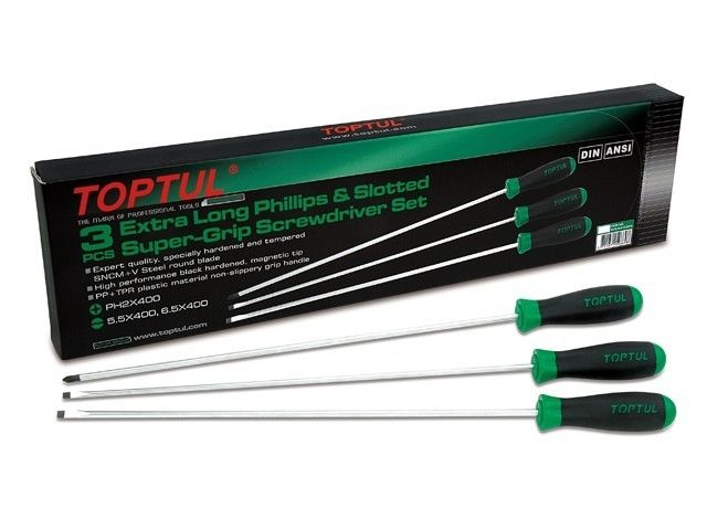 набор отверток 3шт extra long (sl5,5 sl6,5 ph2) 400mm toptul gaae0306 от BTSprom.by