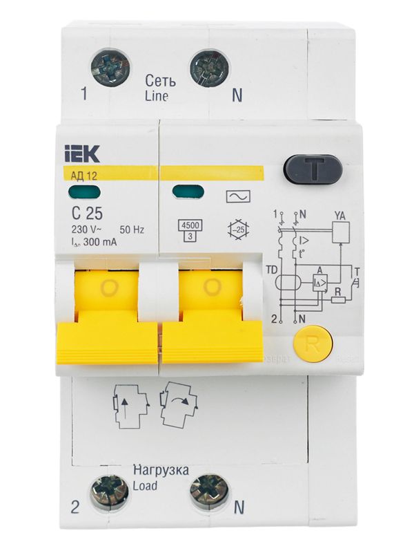  Выключатель автоматический дифференциального тока 2п C 25А 300мА тип AC 4.5кА АД-12 KARAT IEK MAD10-2-025-C-300 фото в каталоге от BTSprom.by