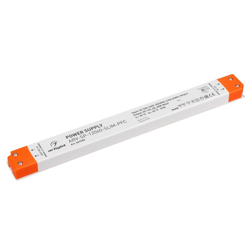 блок питания arv-sp-12060-slim-pfc 12в 5а 60вт ip20 пластик arlight 047989 от BTSprom.by