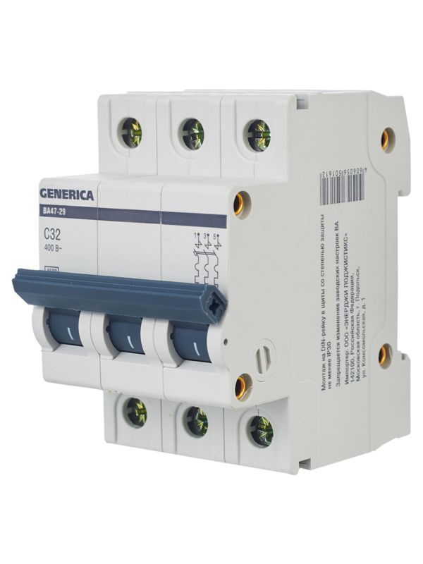  Выключатель автоматический модульный 3п C 32А 4.5кА ВА47-29 GENERICA MVA25-3-032-C фото в каталоге от BTSprom.by