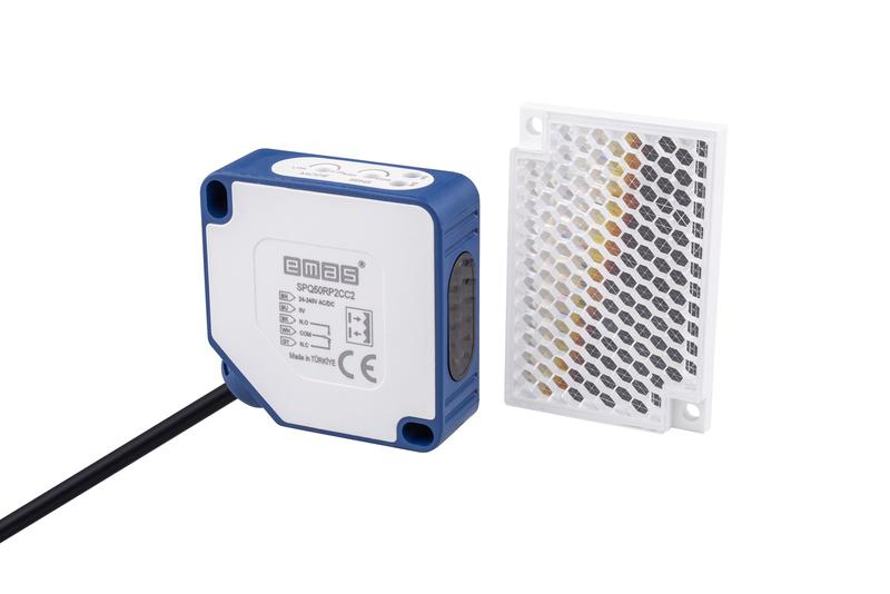 датчик фотоэлектрический (релейный выход) кабель 2мх4 (расст. сраб. 7м светоотражение max 20мс) 24-240в ac/dc ip65 emas spq50rp2cc2 от BTSprom.by