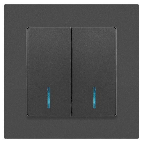  Выключатель 2-кл. СП Accent 6-105-07 10А IP20 250В с подсветкой AL/CU графит Intro Б0063521 фото в каталоге от BTSprom.by