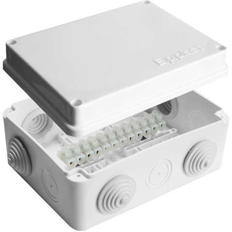 коробка распределительная оп 150х110х70мм ip54 с клемм. 10 выходов 6 гермовводов 10а 12 контактов крышка на винтах бел. epplast 210303 от BTSprom.by