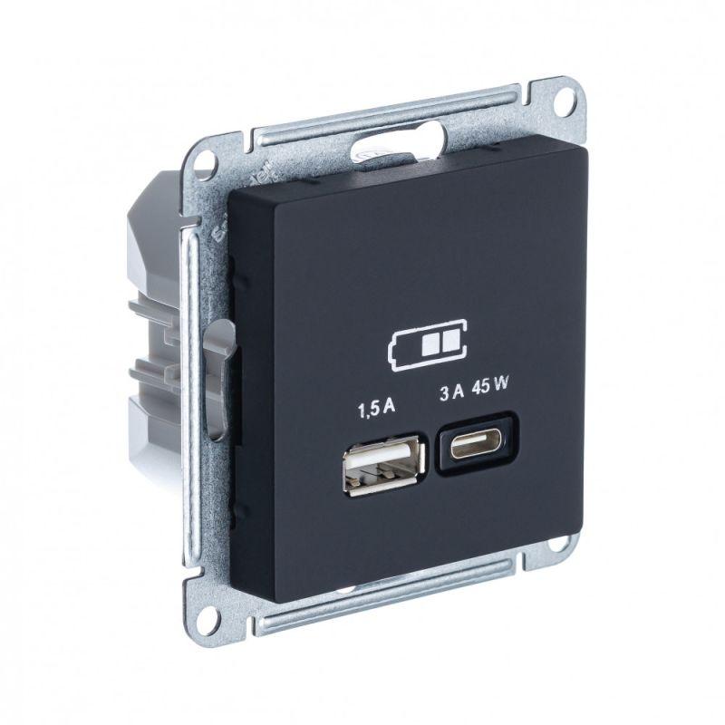 розетка usb atlasdesign тип a+c 45вт qc pd высокоскор. зу механизм карбон se atn001029 от BTSprom.by