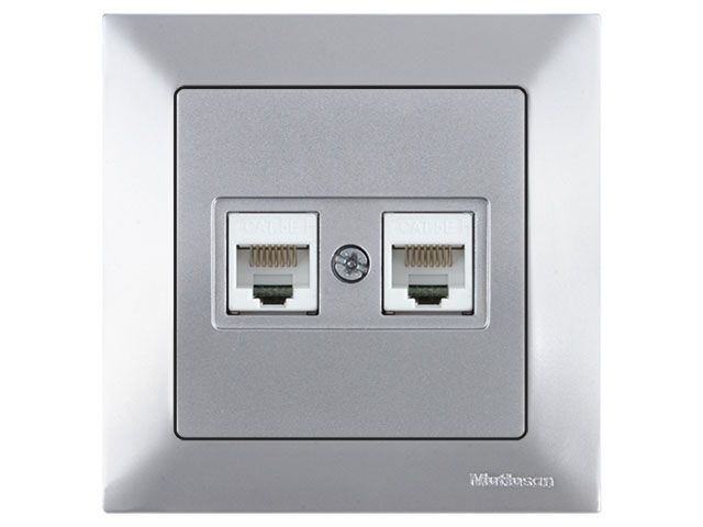 розетка компьютерная 2xrj45 (cat5e, скрытая) серебро, daria, mutlusan ((2xrj 45) 8-pin, соединения типа 568a или 568b) 2120 138 0182 от BTSprom.by