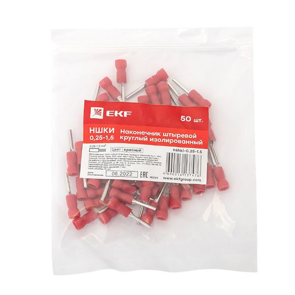  Наконечник штыревой круглый изолированный НШКИ 0.25-1.5 (уп.50шт) EKF nshki-0.25-1.5 фото в каталоге от BTSprom.by