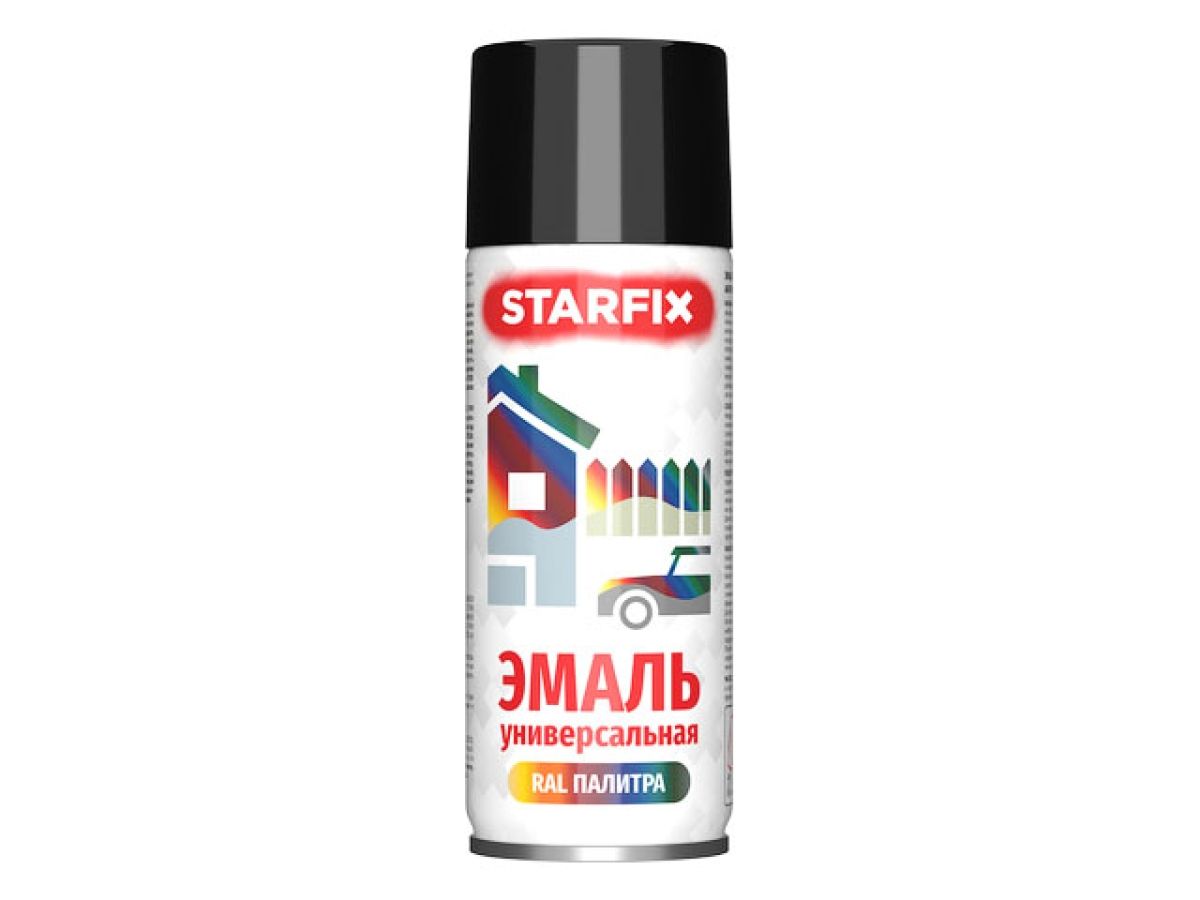 краска-эмаль аэроз. универсальная черный глянец starfix 520мл (9017) (транспортный черный, глянцевая) sm-103045-1 от BTSprom.by