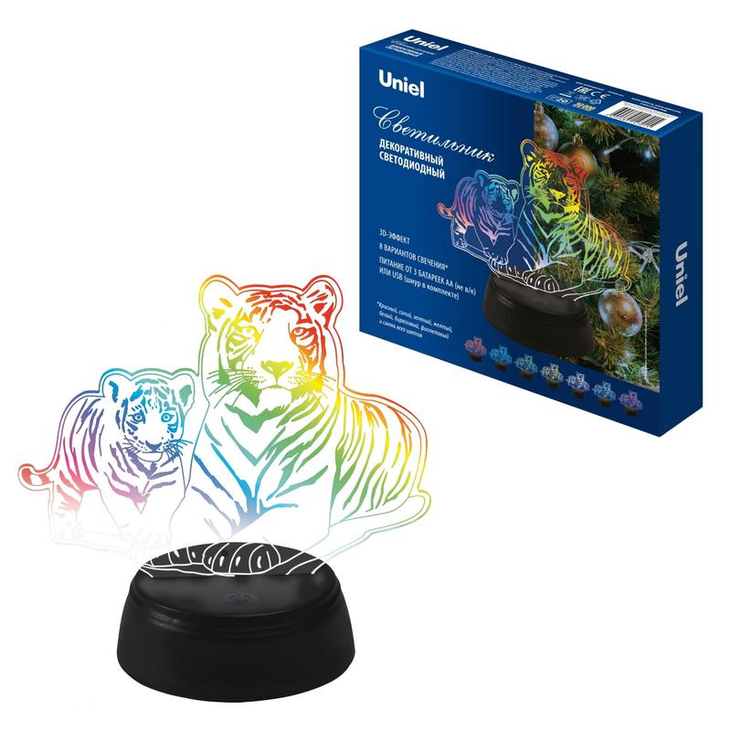 светильник декоративный uli-m508 rgb/3aa tiger family/black с эффектом 3d "семья тигров" 3aa (не в/к) 1 светодиод rgb свет uniel ul-00008403 от BTSprom.by