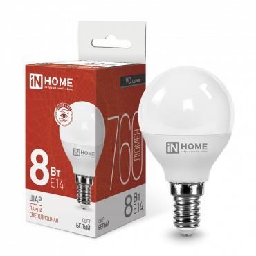 лампа светодиодная led-шар-vc 8вт шар 4000к нейтр. бел. e14 760лм 230в in home 4690612020556 от BTSprom.by