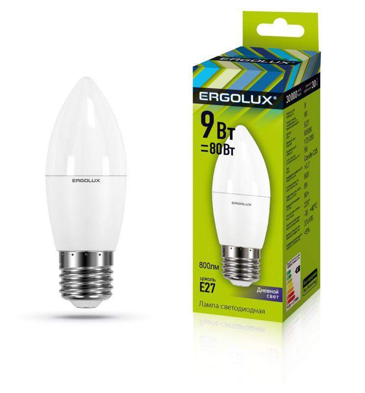 лампа светодиодная led-c35-9w-e27-6к свеча 9вт e27 6500к 172-265в ergolux 13172 от BTSprom.by