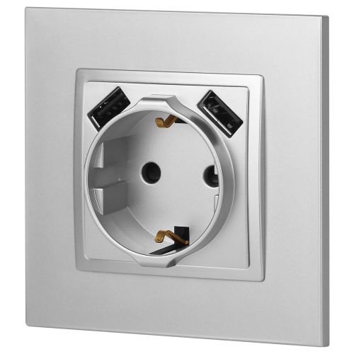  Розетка 16А 250В 2P+E с 2хUSB 5В-3А защ. шторки Elegance алюм. 14-4109-03 ЭРА Б0047869 фото в каталоге от BTSprom.by