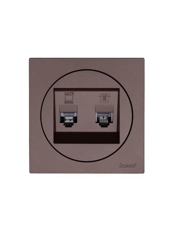  Розетка компьютерная + телефонная OSEN RJ45 кат.6 + RJ11 с модулем механизм шоколад LEZARD 743-7388-144 фото в каталоге от BTSprom.by