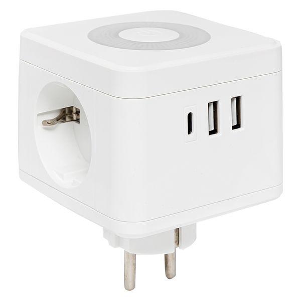 разветвитель 3-м куб 2 гнезда 2хusb 2.4а + тип c + ночник ekf uba-cub-t2-tc от BTSprom.by