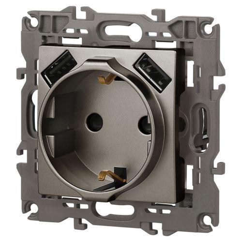  Розетка Elegance 14-4109-16 16A 250В 2P+E защ. штор. с 2xUSB 3А 5В титан Эра Б0065775 фото в каталоге от BTSprom.by