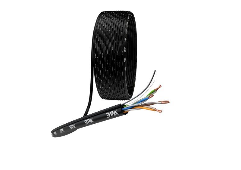 кабель витая пара u/utp кат.5e 4х2х24awg solid cu pe outdoor трос черн. (уп.305м) эра б0044432 от BTSprom.by