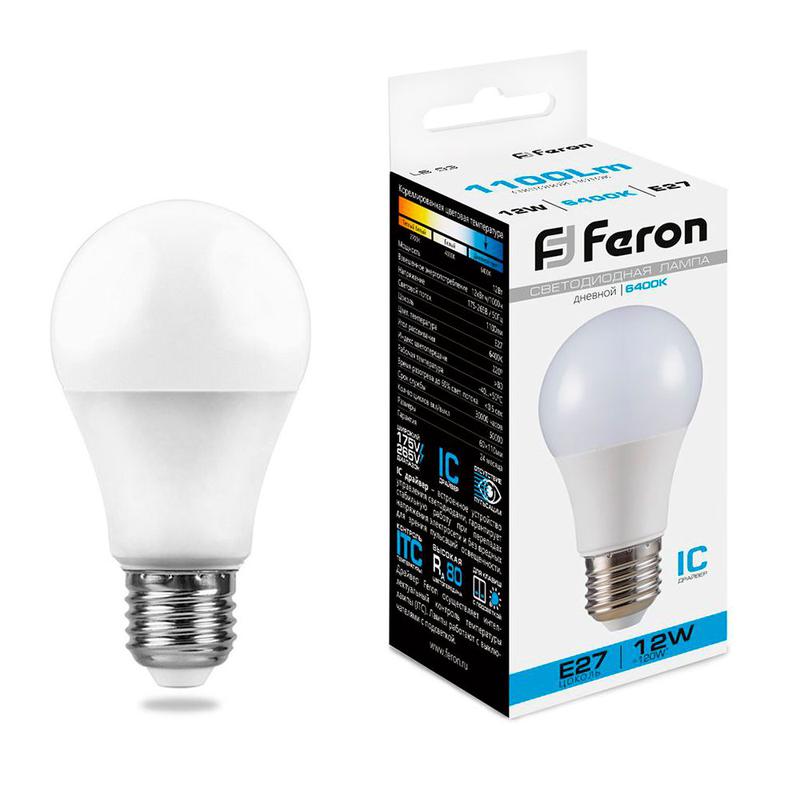лампа светодиодная lb-93 12вт a60 грушевидная 6400к e27 230в feron 25490 от BTSprom.by