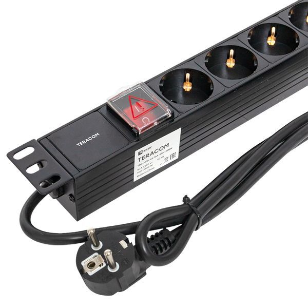  Блок PDU TERACOM 19дюйм 1U 16А/250В 6 роз. Schuko с выключат. шнур 2м 3х1.5кв.мм вилка Schuko корпус пластик черн. EKF TRC-HPD-LS-16A-6SH-2MSH фото в каталоге от BTSprom.by