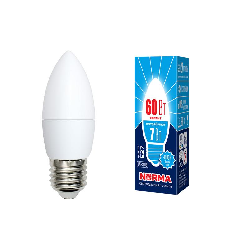 лампа светодиодная led-c37-7w/nw/e27/fr/nr norma 7вт матовая e27 (упак. картон) volpe ul-00003798 от BTSprom.by