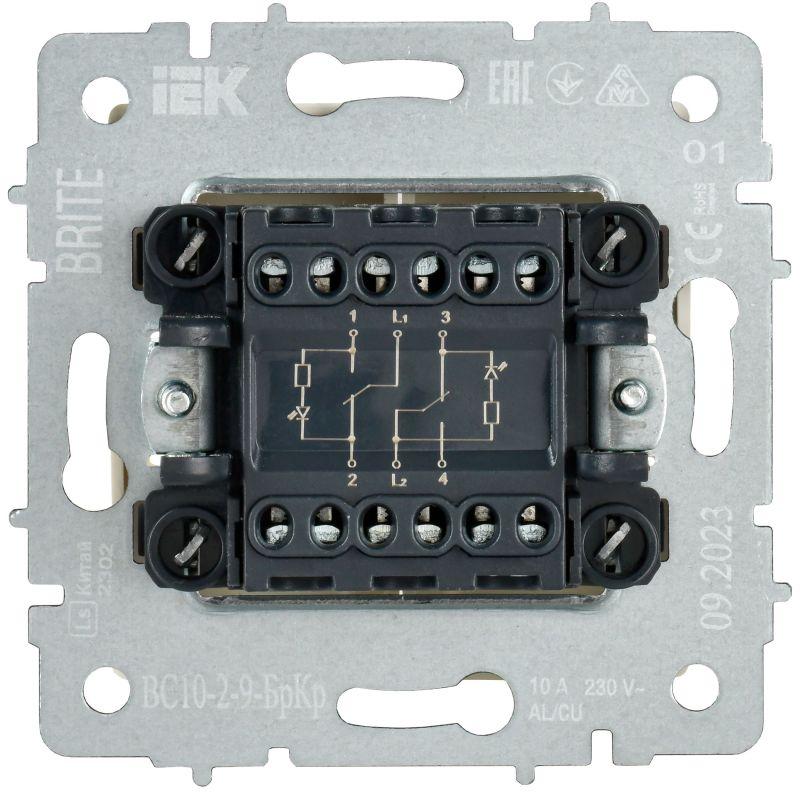  Выключатель 2-кл. BRITE 10А ВС10-2-9-БрКр для отелей с индик. механизм беж. IEK BR-V20-2-10-K10 фото в каталоге от BTSprom.by