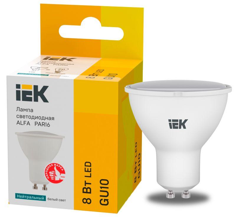 лампа светодиодная alfa 8вт par16 софит 4000к gu10 230в (6шт) iek lla-par16-8-230-4-gu10-6 от BTSprom.by