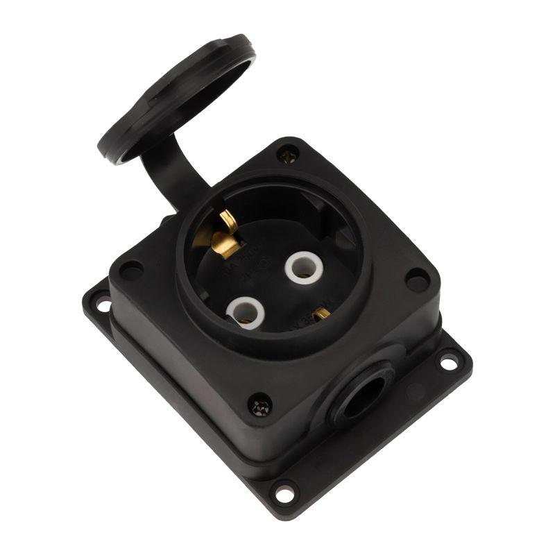 колодка удлинителя 1-м с заземл. 16а ip54 влагозащ. с защ. крышкой compact каучук черн. rexant 111-221 от BTSprom.by