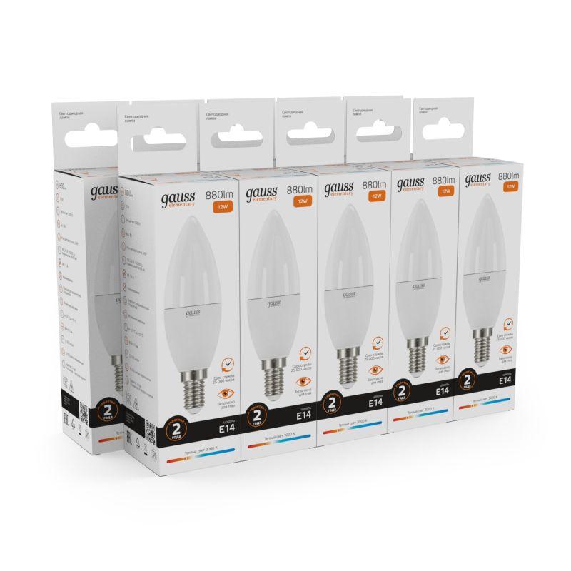 Лампа светодиодная Elementary 12Вт свеча 3000К тепл. бел. E14 880лм GAUSS 33112 фото в каталоге от BTSprom.by