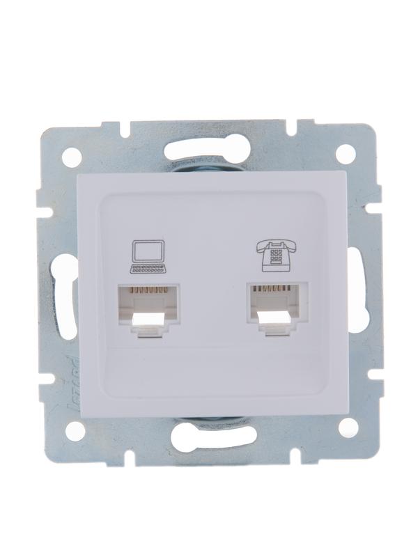 розетка компьютерная + телефонная 2-м сп karina rj45 + rj11 механизм бел. lezard 707-0288-143 от BTSprom.by