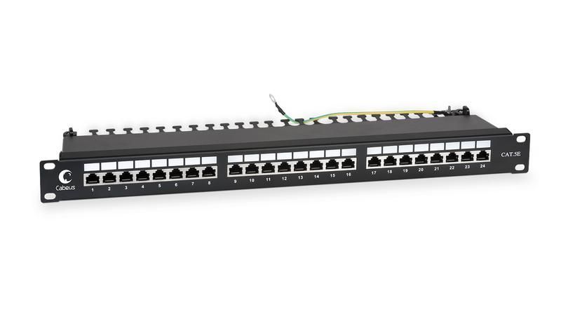 патч-панель 19дюйм 1u 24 порта rj45 кат.5e dual idc pl-24-cat.5e-sh-dual idc полностью экранир. cabeus 7002c от BTSprom.by
