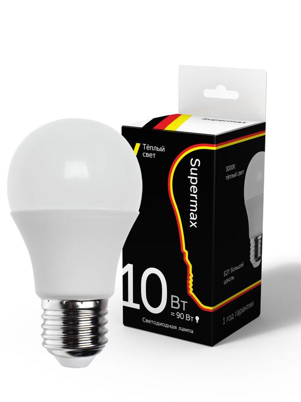 лампа светодиодная supermax а60 10вт стандарт e27 230в 3000к космос sup_led10wa60e2730 от BTSprom.by