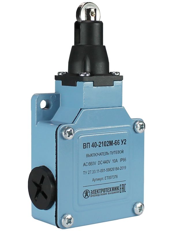 выключатель путевой вп 40-2102м-66 у2 1но+1нз ip66 толкатель с роликом мгновенный без сальника электротехник et007376 от BTSprom.by