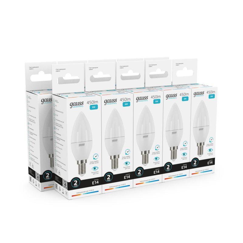 Лампа светодиодная Elementary 6Вт свеча 4100К нейтр. бел. E14 450лм GAUSS 33126 фото в каталоге от BTSprom.by