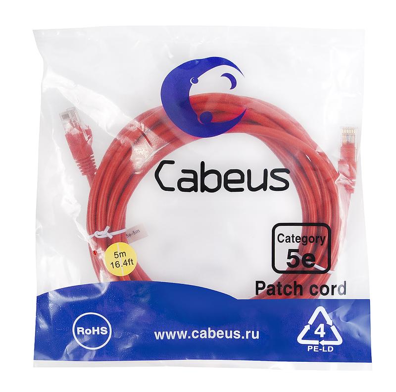 патч-корд u/utp кат.5e pc-utp-rj45-cat.5e-5m-rd 2xrj45/8p8c неэкранир. pvc 5м красн. cabeus 7689c от BTSprom.by