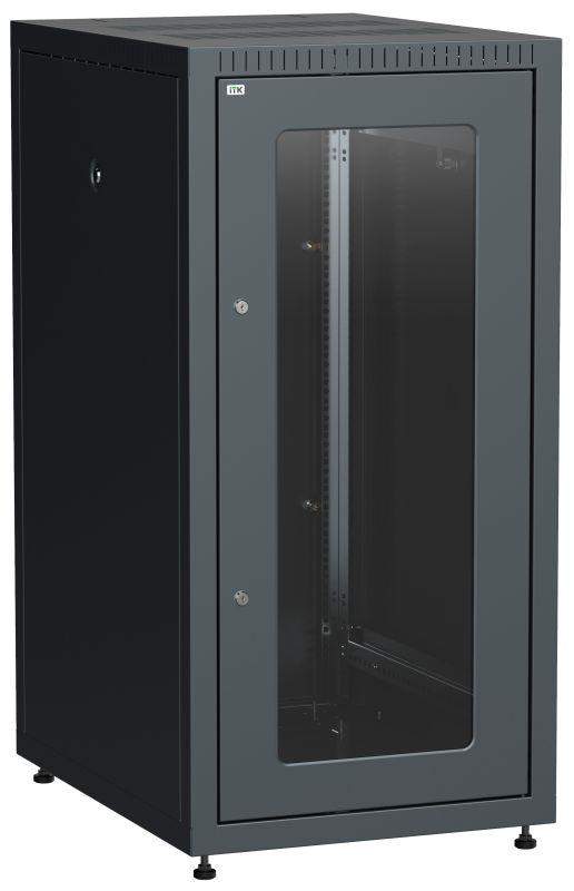шкаф сетевой linea e 18u 600х800мм стекл. передняя дверь задняя металлическая черн. itk le05-18u68-gm от BTSprom.by