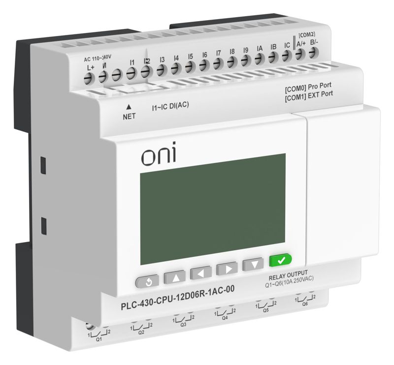  Модуль ЦПУ ПЛК 430 12 DI 6 RO 220В AC с Ethernet портом с экраном ONI PLC-430-CPU-12D06R-1AC-00 фото в каталоге от BTSprom.by