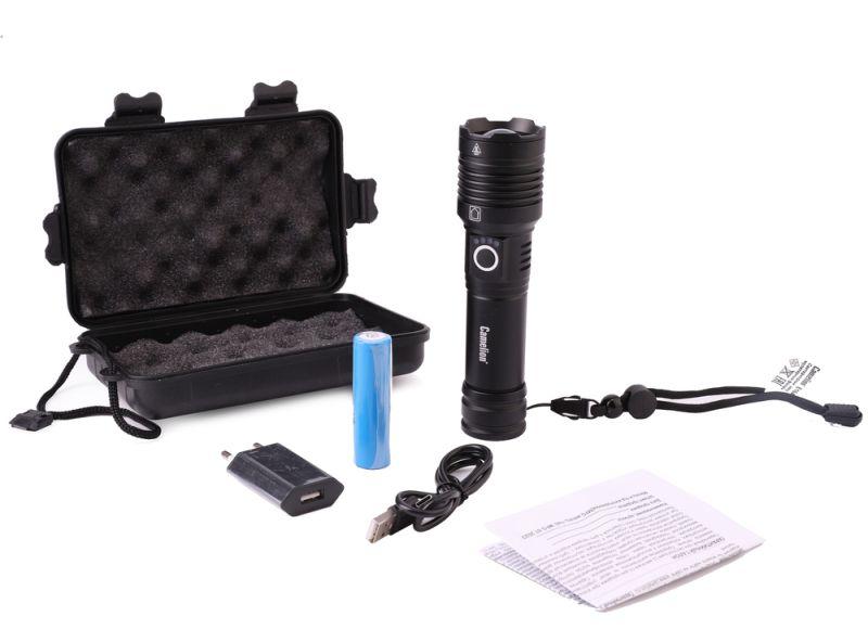 фонарь аккумуляторный e164 type c адаптер 220в 10вт 2а.ч кабель алюм. кор. черн. camelion 15192 от BTSprom.by