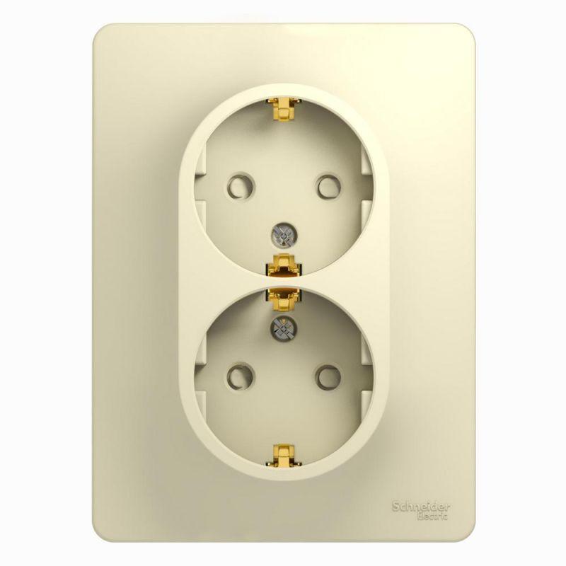 розетка 2-м сп glossa 16а ip20 с заземл. защ. шторки в сборе беж. se gsl000226 от BTSprom.by