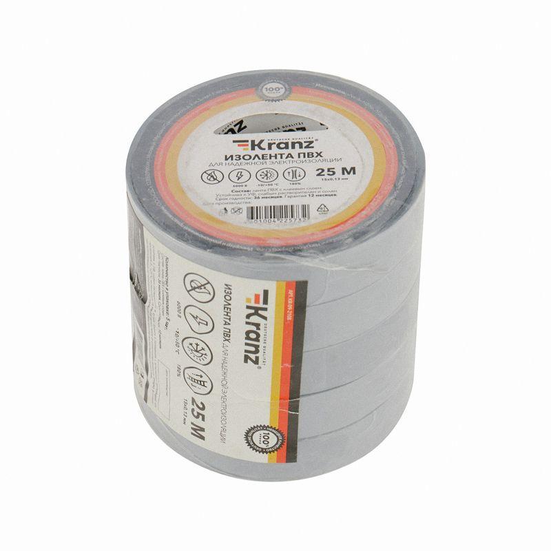  Изолента ПВХ 0.13х15мм 25м сер. (уп.5шт) Kranz KR-09-2108 фото в каталоге от BTSprom.by