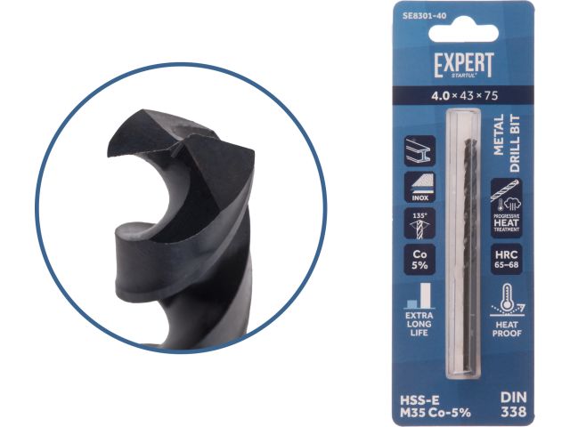 сверло по металлу ц/х 4.0х43х75 мм hss-co black expert startul (кобальт 5%) se8301-40 от BTSprom.by