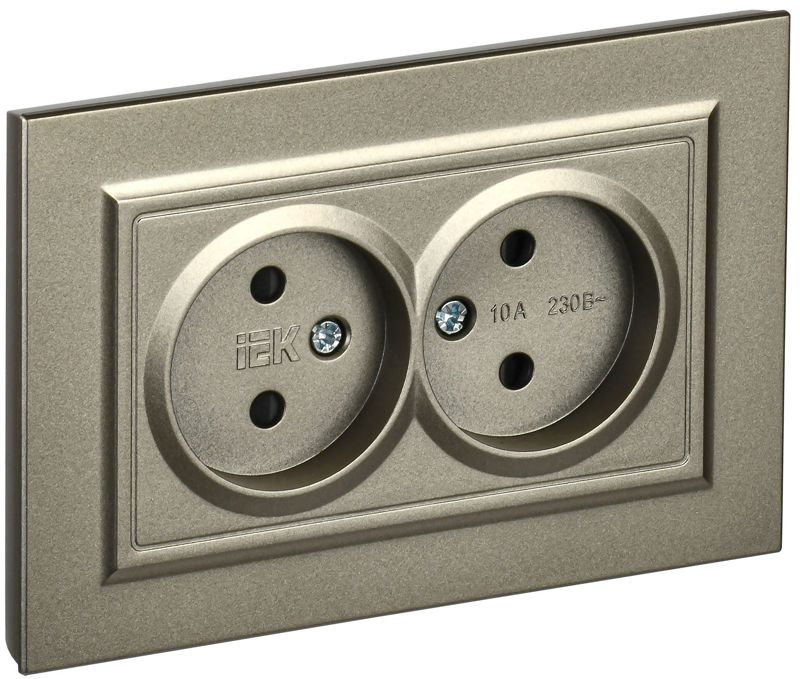 розетка 2-м сп brite рсш12-2-брш 10а в сборе без заземл. защ. шторки шампань iek br-r23-10-k37-f от BTSprom.by